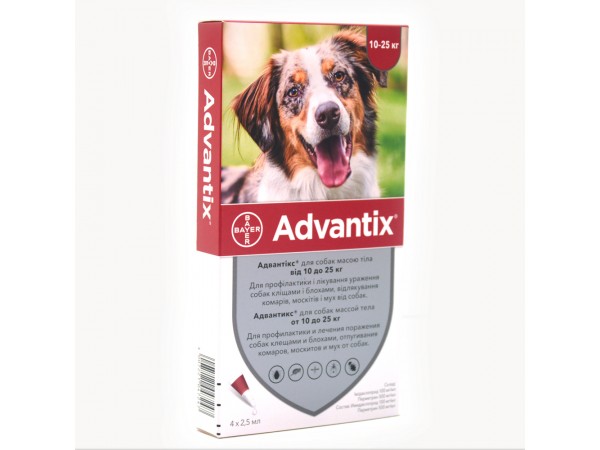 Краплі Bayer Advantix Адвантікс від бліх та кліщів для собак 10-25 кг 1 піпетка